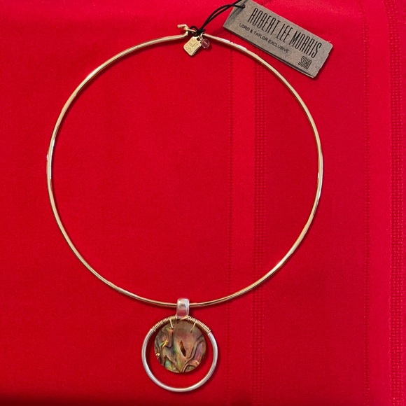 ROBERT LEE MORRIS GOLD SILVER TONE ABALONE WIRE CHOKER NECKLACE NWT - Picture 2 of 15